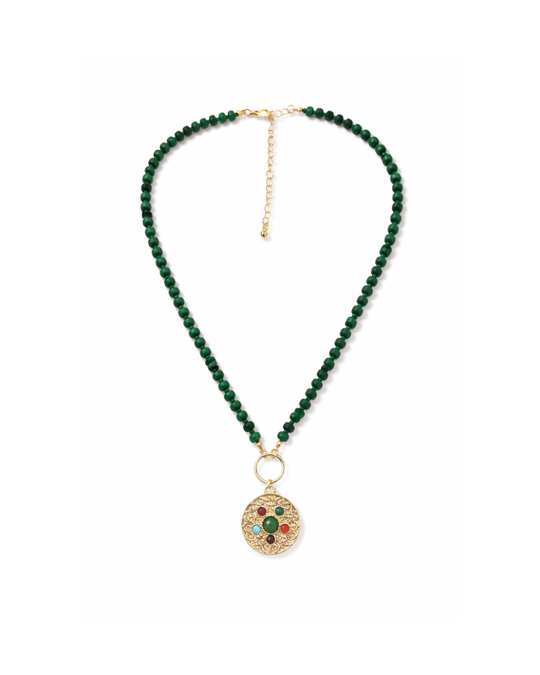 Viridian Beaded Necklace in blue-green – beaded statement necklace