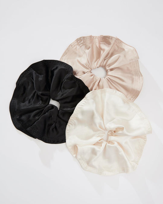 Lana satin scrunchie in black, white and pink