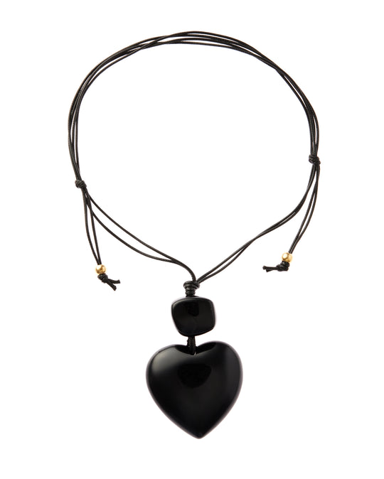 Heart Cord Necklace in Black – cord necklace with chunky acrylic heart pendant