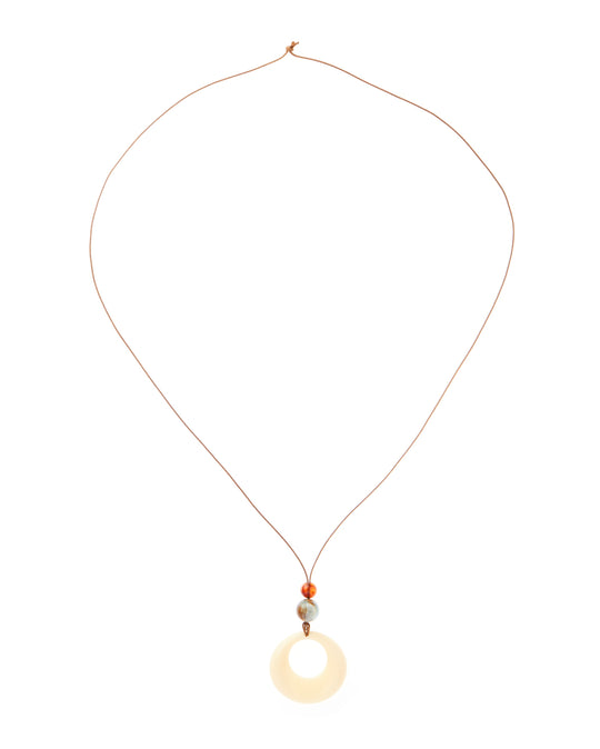 Cleo Cord Necklace in Cream – cord necklace with circular acrylic pendant