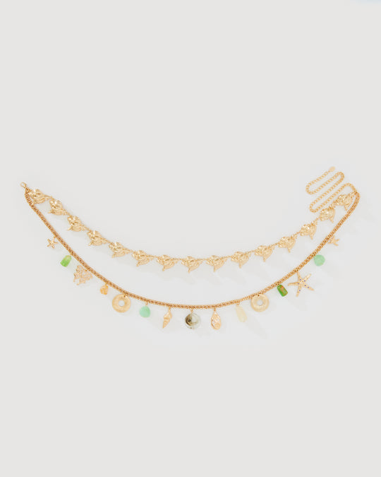Shelly Chain Belt – 18k gold plated double-layer chain belt with shell pendants, view 2