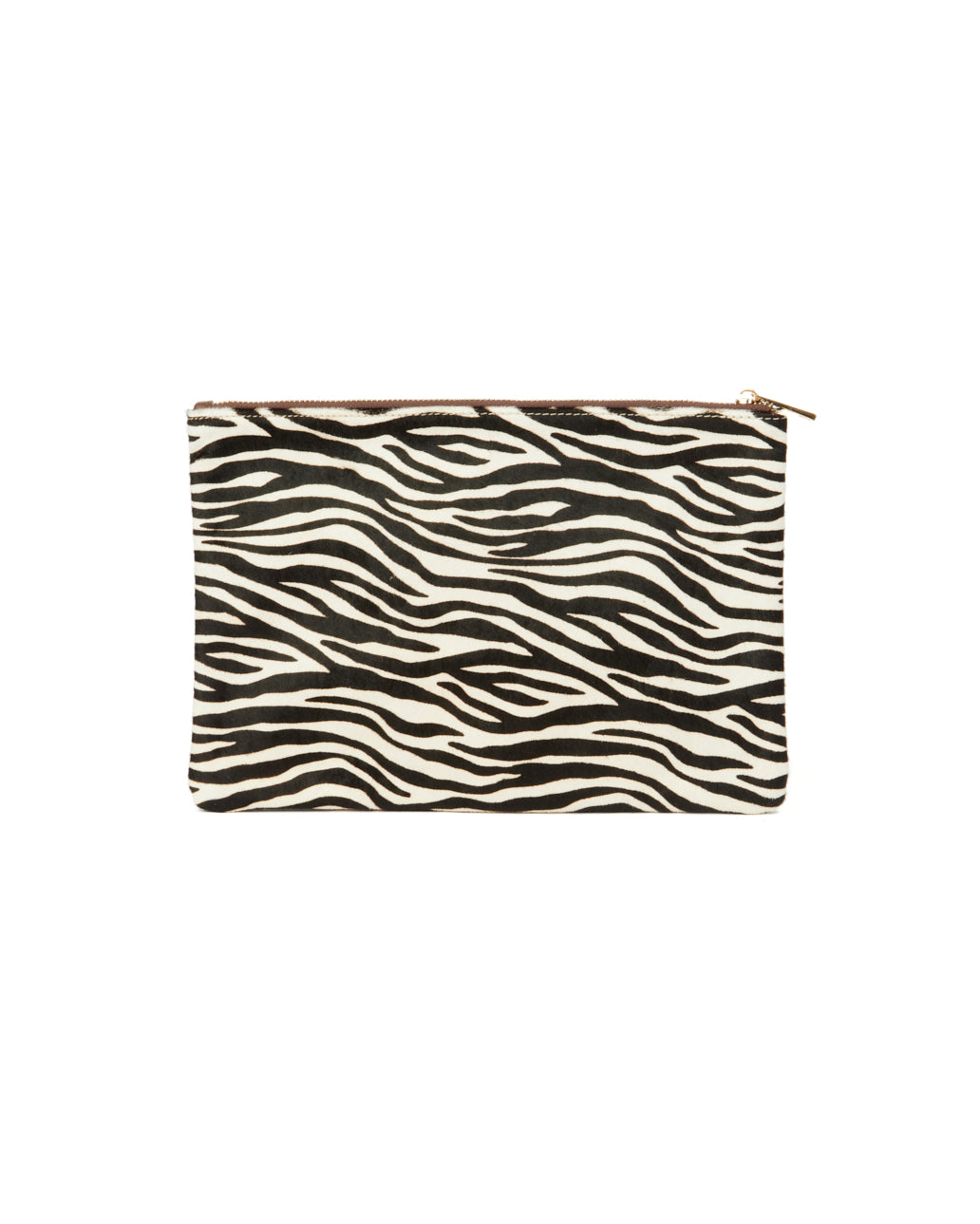 Zebra print pony hair and cowhide pouch with 22K gold plated hardware
