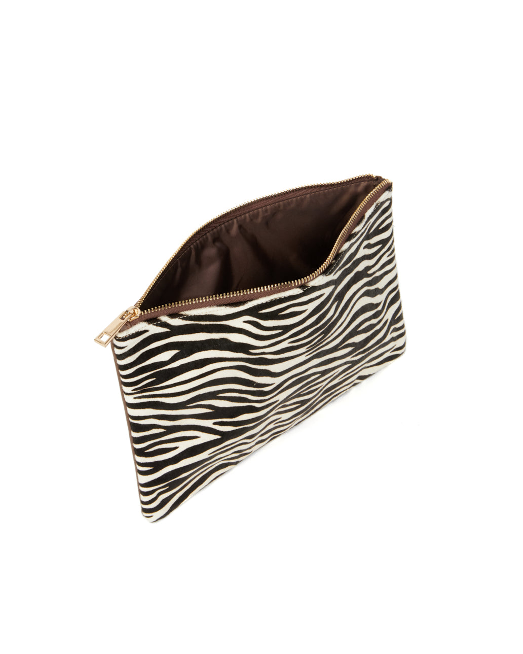 Zebra print pony hair and cowhide pouch, hardware detail