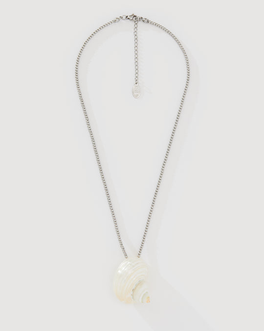 Elaria rhodium plated silver necklace with a shell pendant
