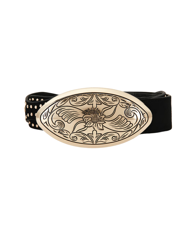 Arizona black vegan leather concho belt full length