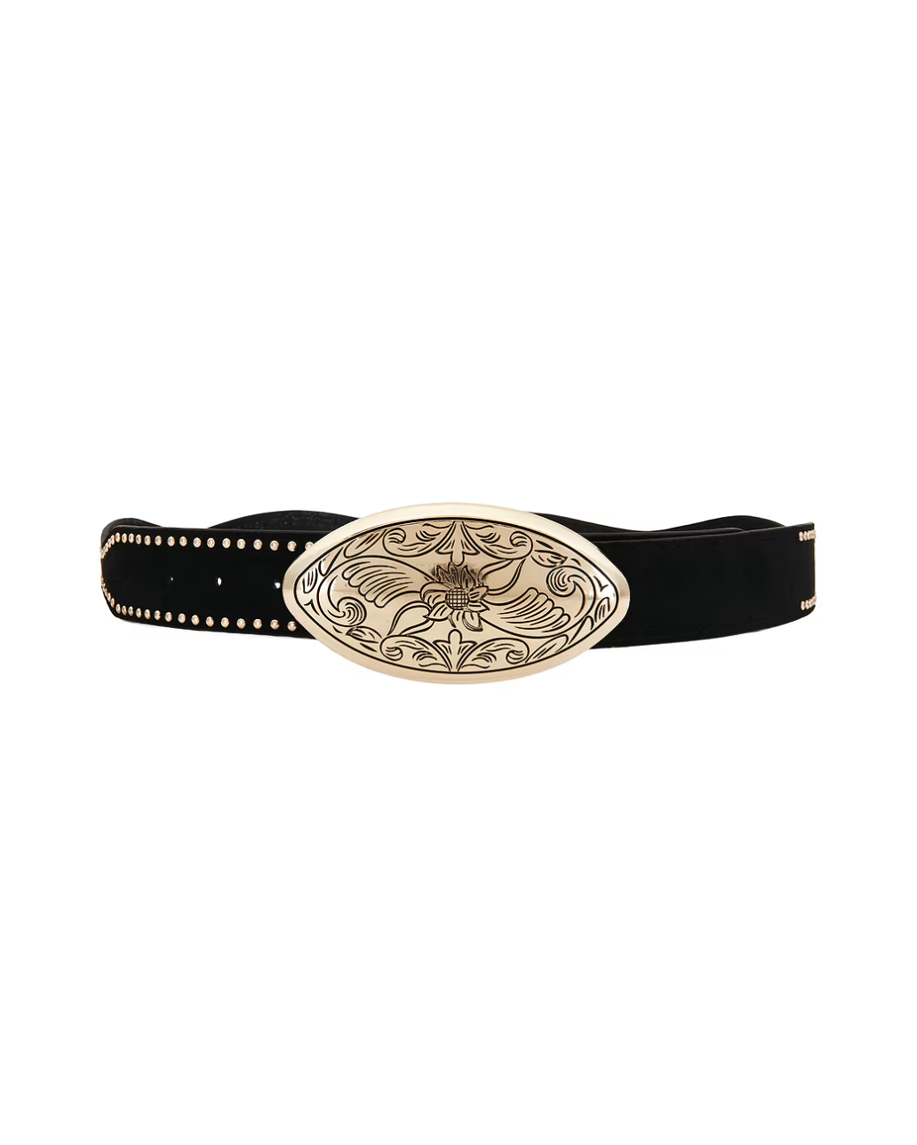 Arizona black concho belt with gold-tone engraved buckle