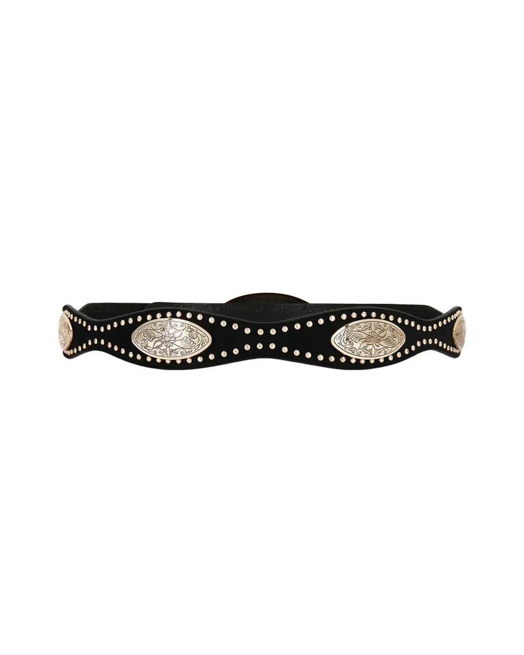 Arizona western belt detail showing studded gold concho hardware