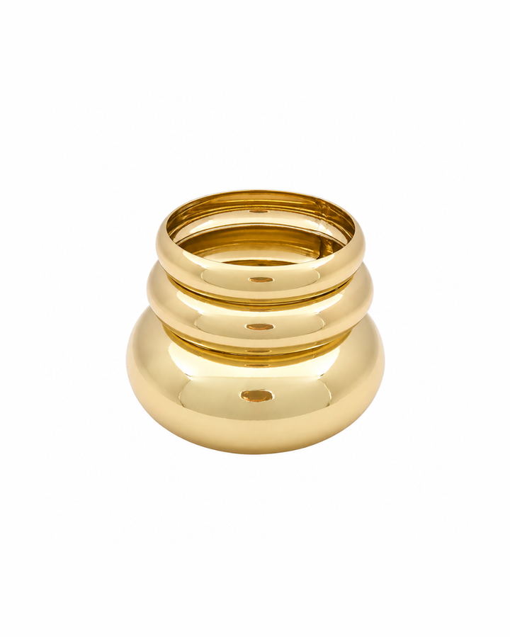 Bangle Bracelet Set in gold, three stacked high-shine bangles