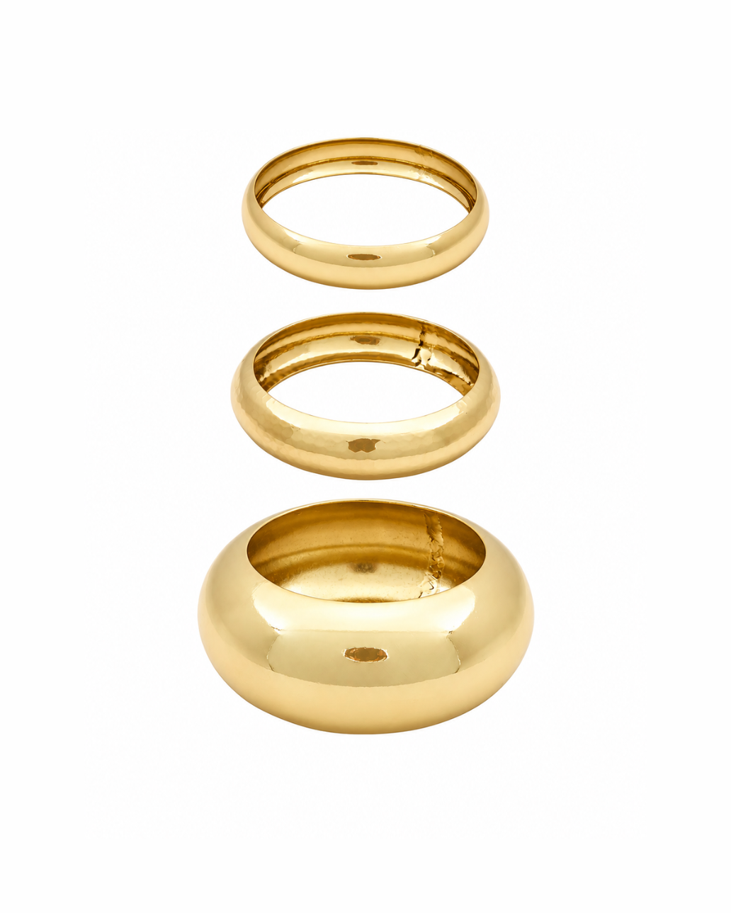 Bangle Bracelet Set in gold, two slim bangles and one chunky bangle