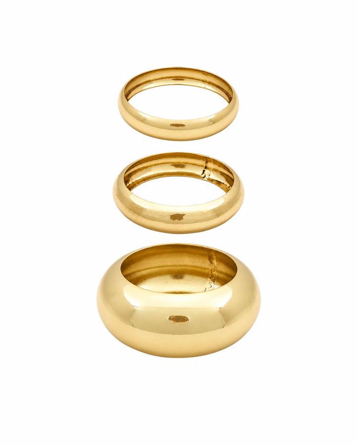 Bangle Bracelet Set in gold, two slim bangles and one chunky bangle