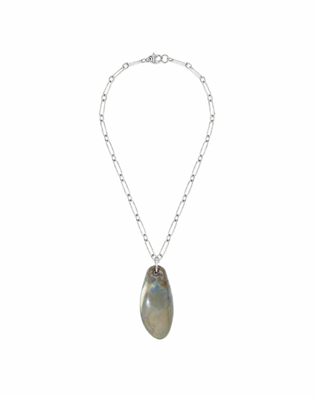 Cruz Necklace, silver-toned link chain with marbled grey pendant