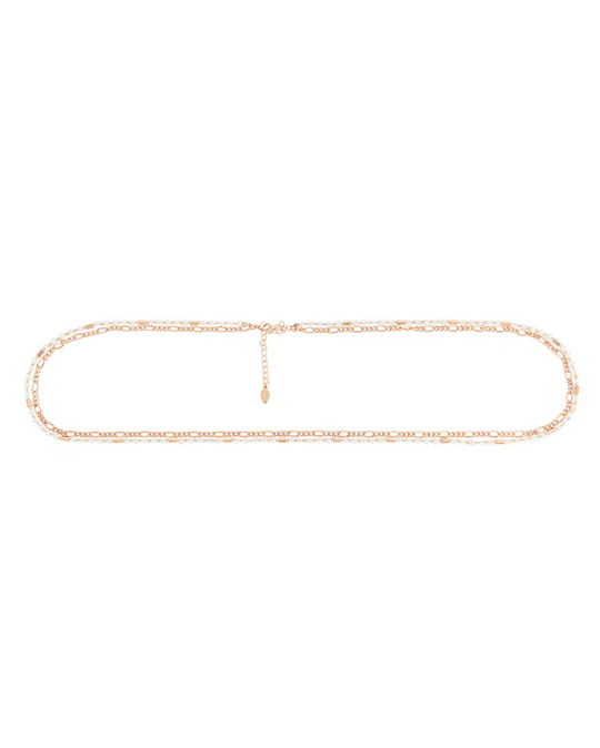 Double Layer Chain Belt – 14k gold plated layered waist chain with bead accents, view 2