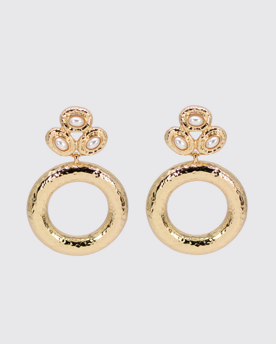 Crown gold hoop earrings with pearl detailing