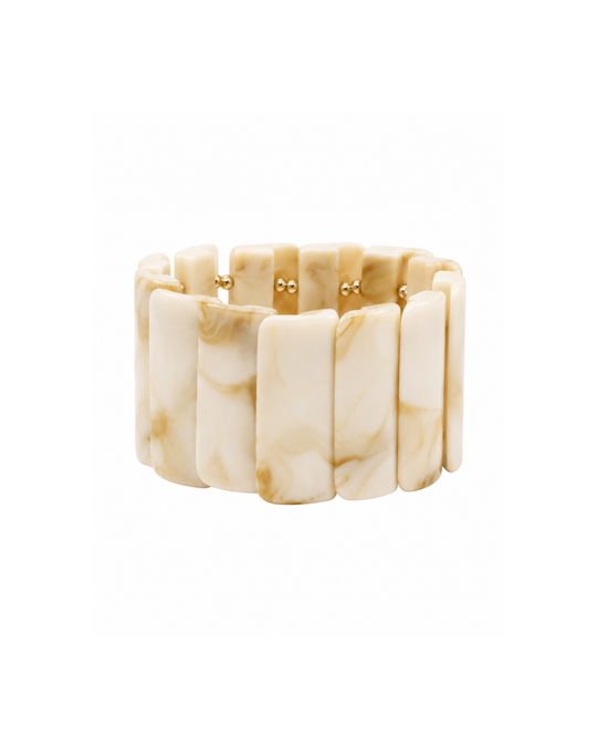 Ivory Stack in ivory and cream marble – acrylic stretch bracelet