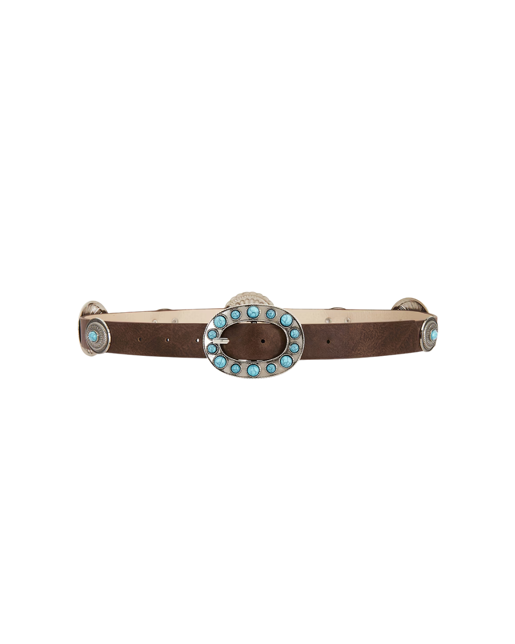 Ella Buckle Belt – dark brown western belt with turquoise stone oval buckle