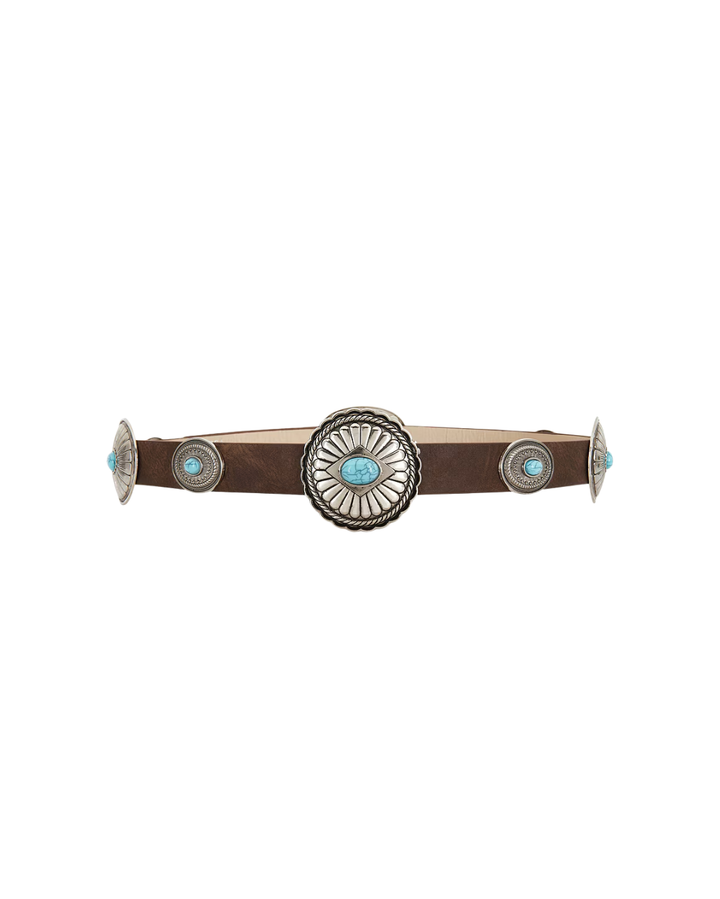 Ella Buckle Belt alternate view with silver concho medallion and turquoise accents