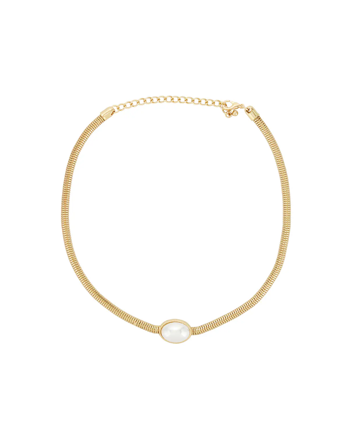 8 Other Reasons Fable Necklace – gold herringbone chain with faux pearl pendant