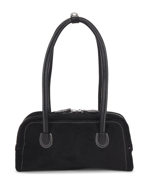 Faux Suede Shoulder Bag | Black Structured Suede Handbag – 8 Other