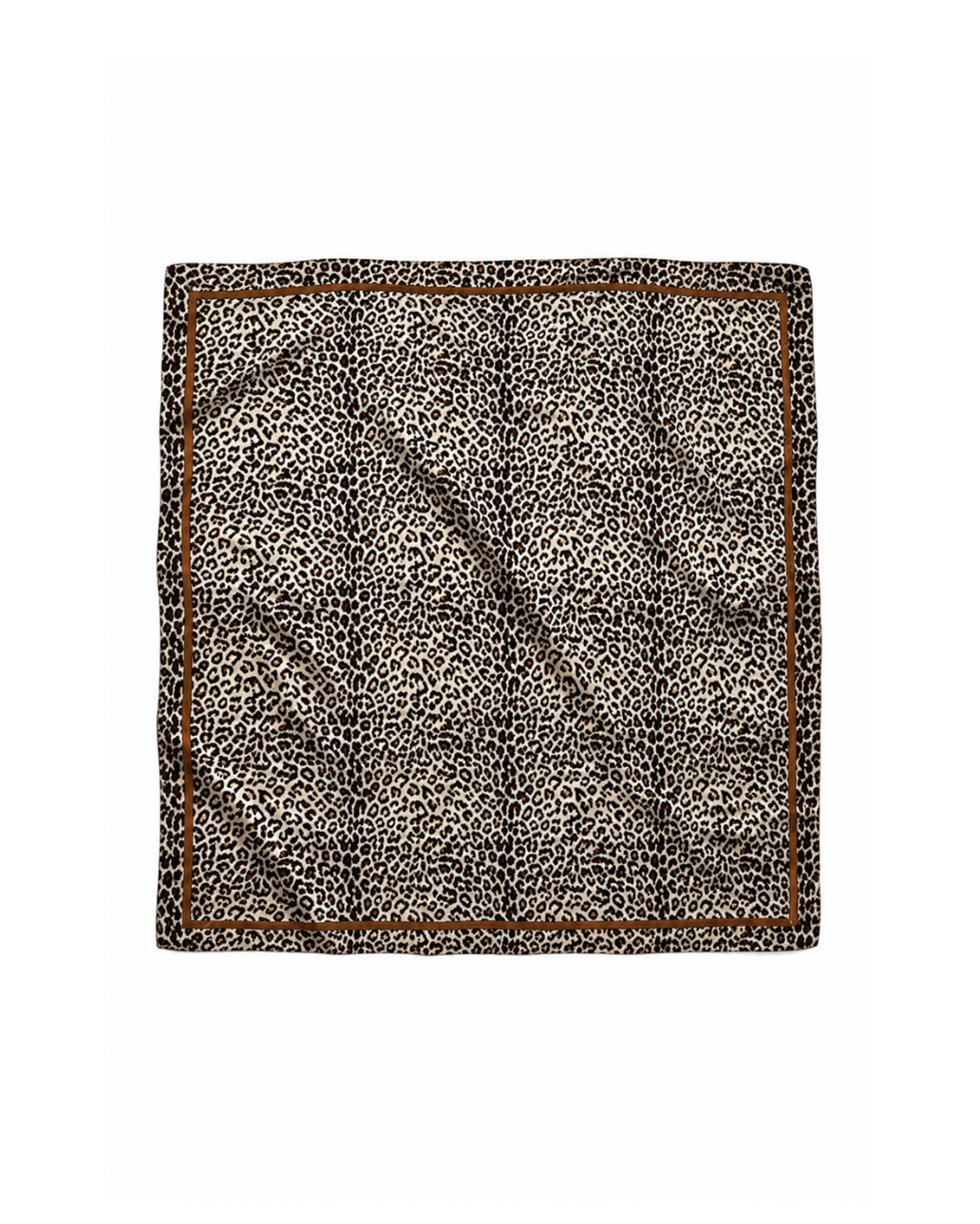 Feline leopard print scarf with a solid brown border