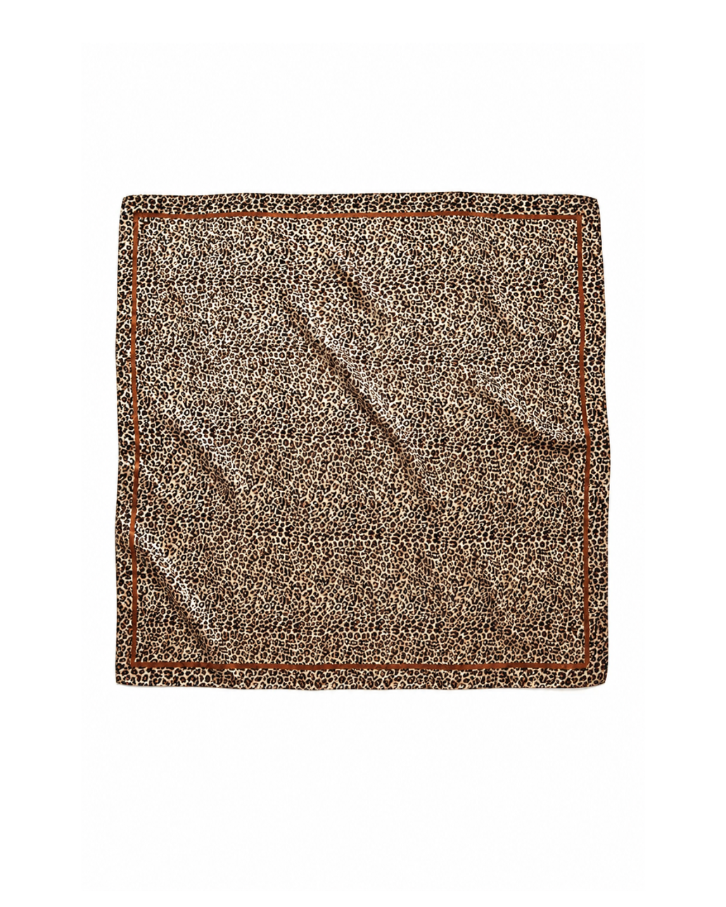 Feline leopard print scarf with a solid cognac border