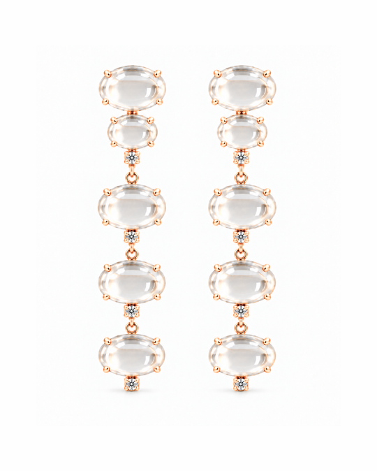 Galerie Dangle Earring, five-tier linear drop with clear resin stones in gold-toned settings
