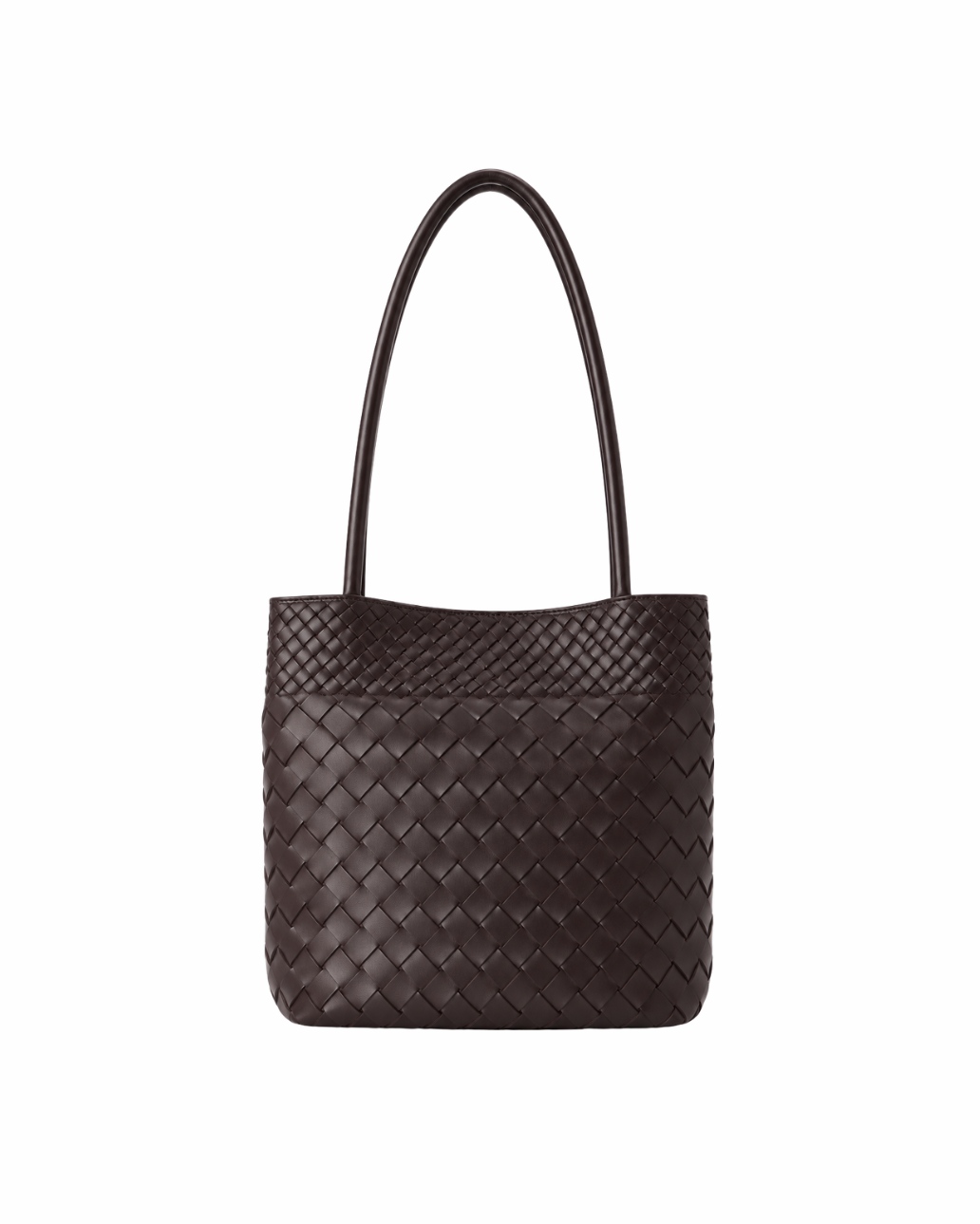 Jesse Woven Tote Bag in dark brown woven vegan leather with shoulder handles