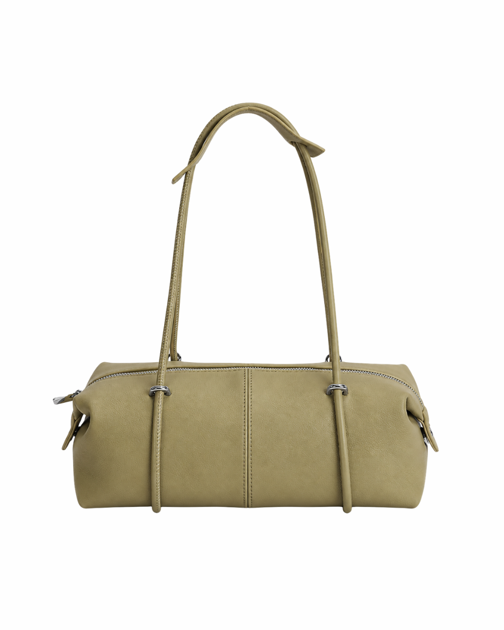 Kenny Weekend Shoulder Bag, olive vegan leather barrel bag with shoulder handles