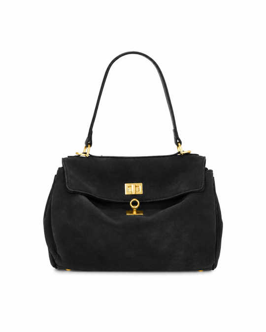 Locked in Slouch Bag in Black – slouchy shoulder bag with gold-tone turn-lock