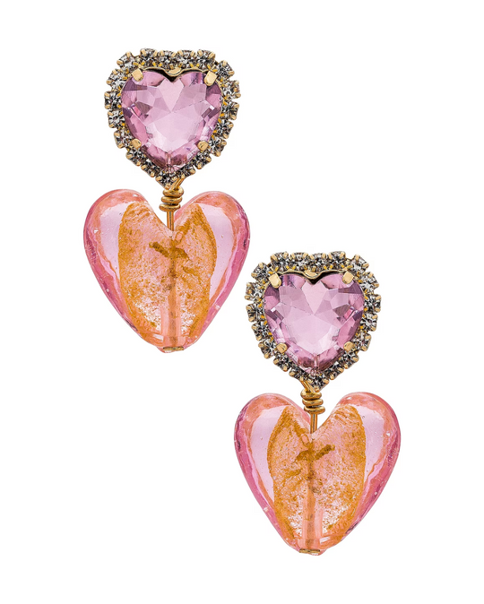 Barbie Earring – crystal heart earrings with dangling acrylic heart
