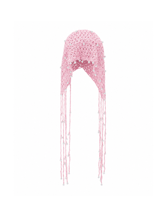 Pearl Crochet Hood – cotton crochet hat with faux pearl details