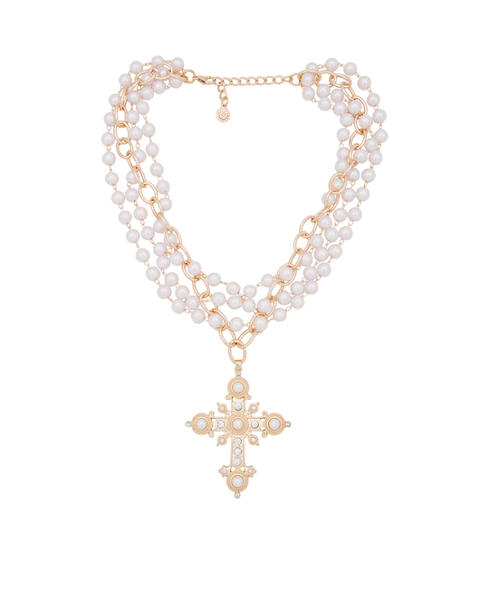 Pearl Cross Layered Necklace by 8 Other Reasons