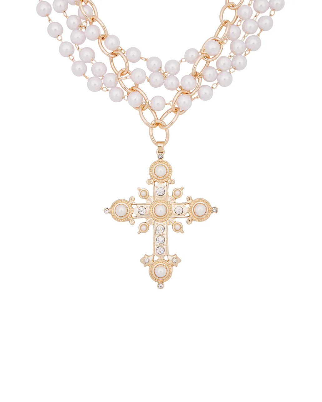 Pearl Cross Layered Necklace