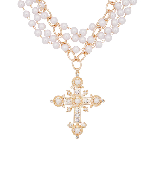 Pearl Cross Layered Necklace by 8 Other Reasons – view 2