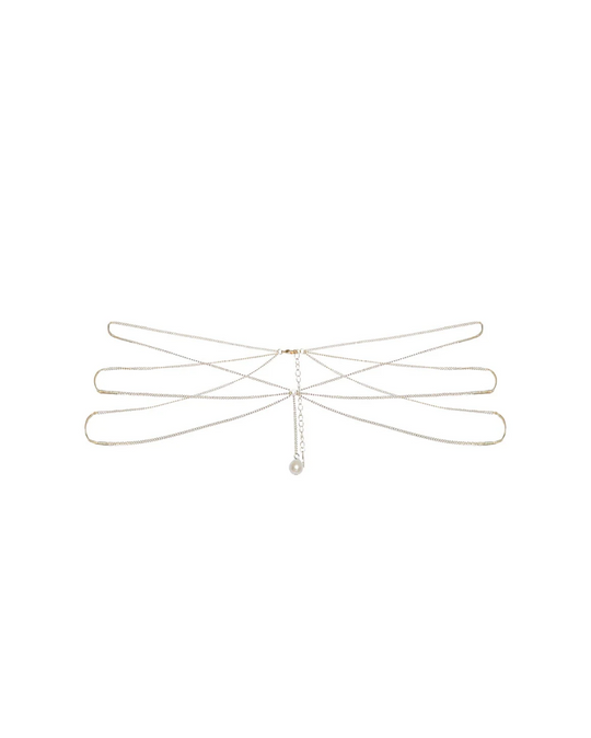 Drop pearl belly chain in 18k gold plate with pearl drops