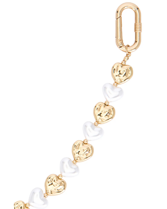 Lucy Bag Charm – gold and faux pearl heart bag charm, view 2