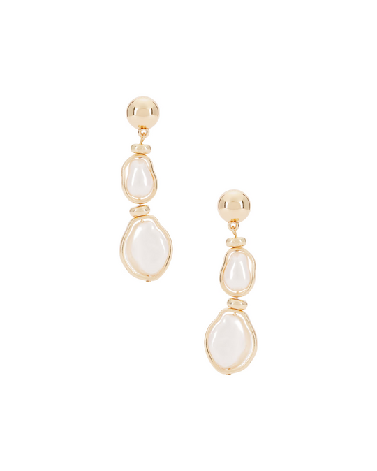 Gold baroque dangle earrings with pearl drop detail