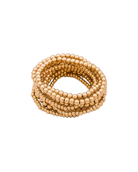 Beaded Bracelet – set of 11 gold-tone beaded stretch bracelets