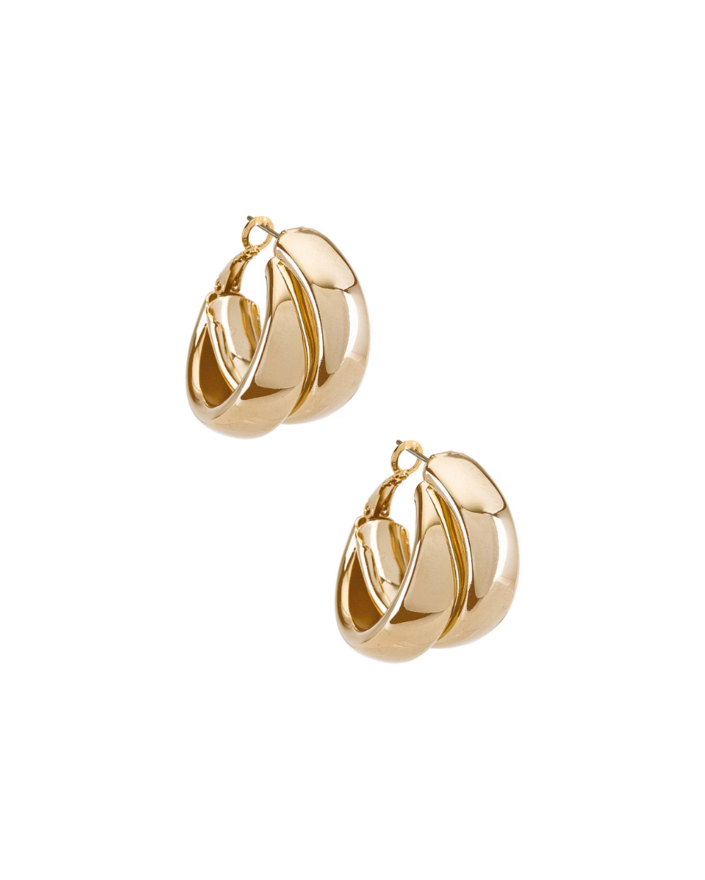 Coupled double hoop earrings in gold and silver plate
