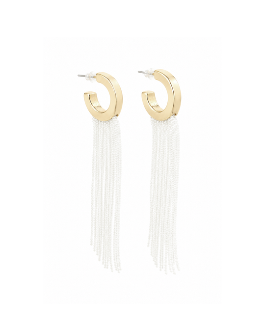 Silken Tassel Earring – gold small hoop with long fringe
