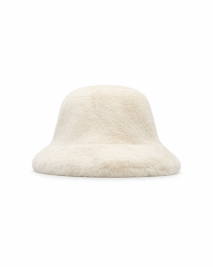 Snow Bunny Set ivory faux fur bucket hat