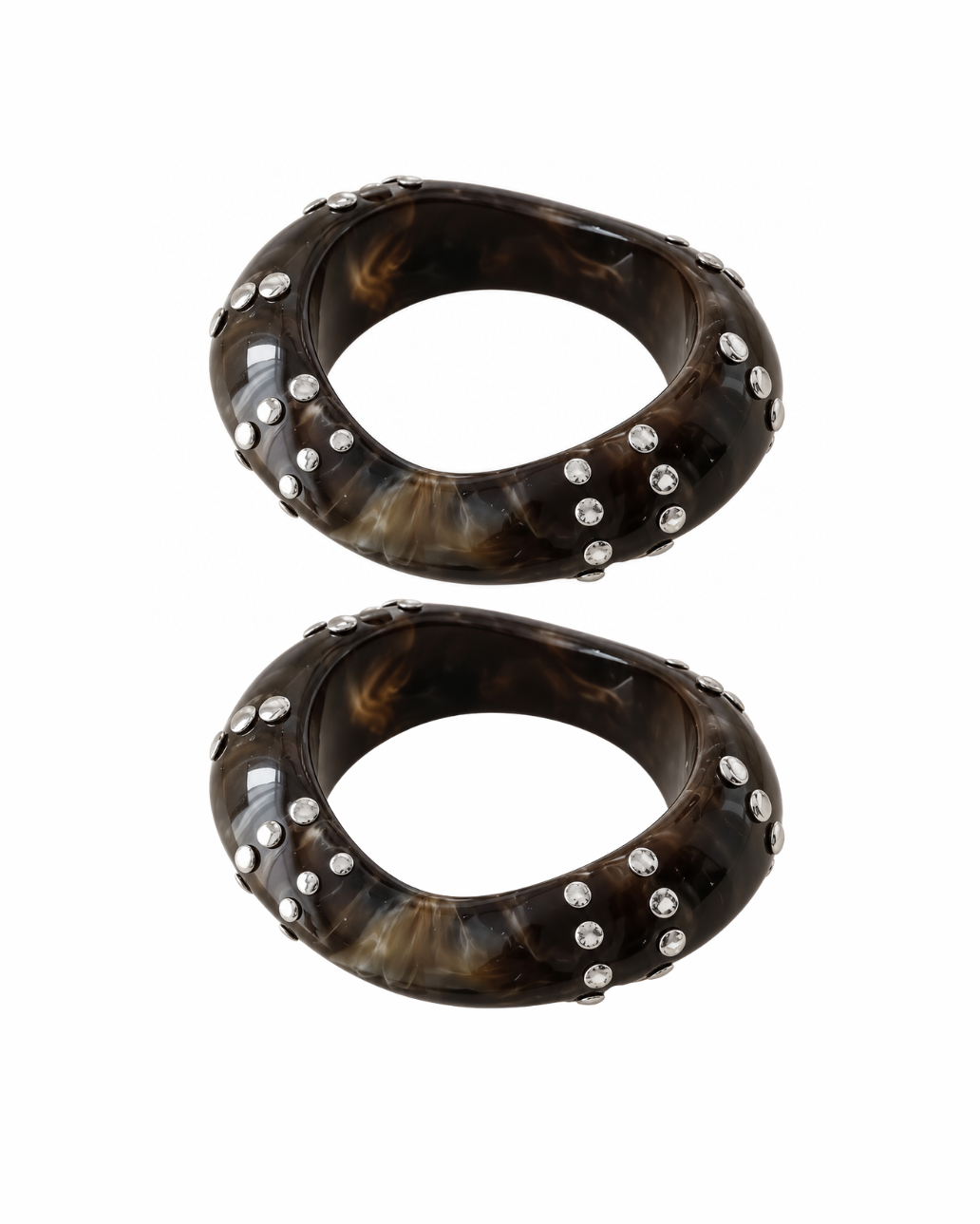 Studded Resin Bangle Set in Dark Brown with silver-toned studs, set of 2