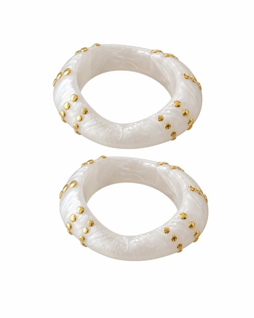 Studded Resin Bangle Set in White with gold-toned studs, set of 2