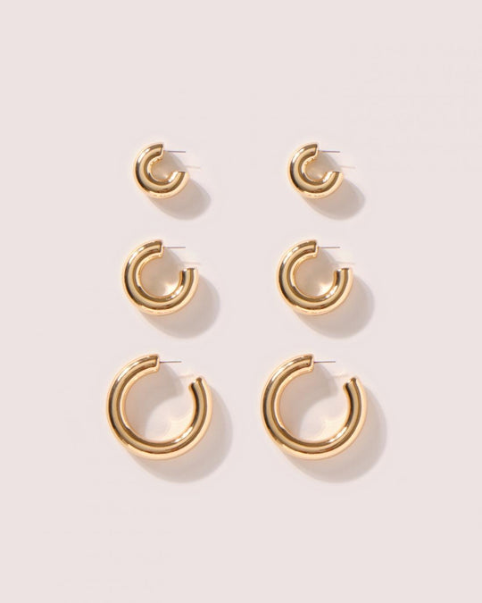 Jelia hoop set of three in gold and silver plate