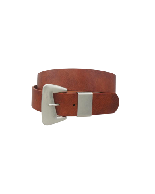 Silver Arc Belt – vegan leather belt with abstract slanted buckle