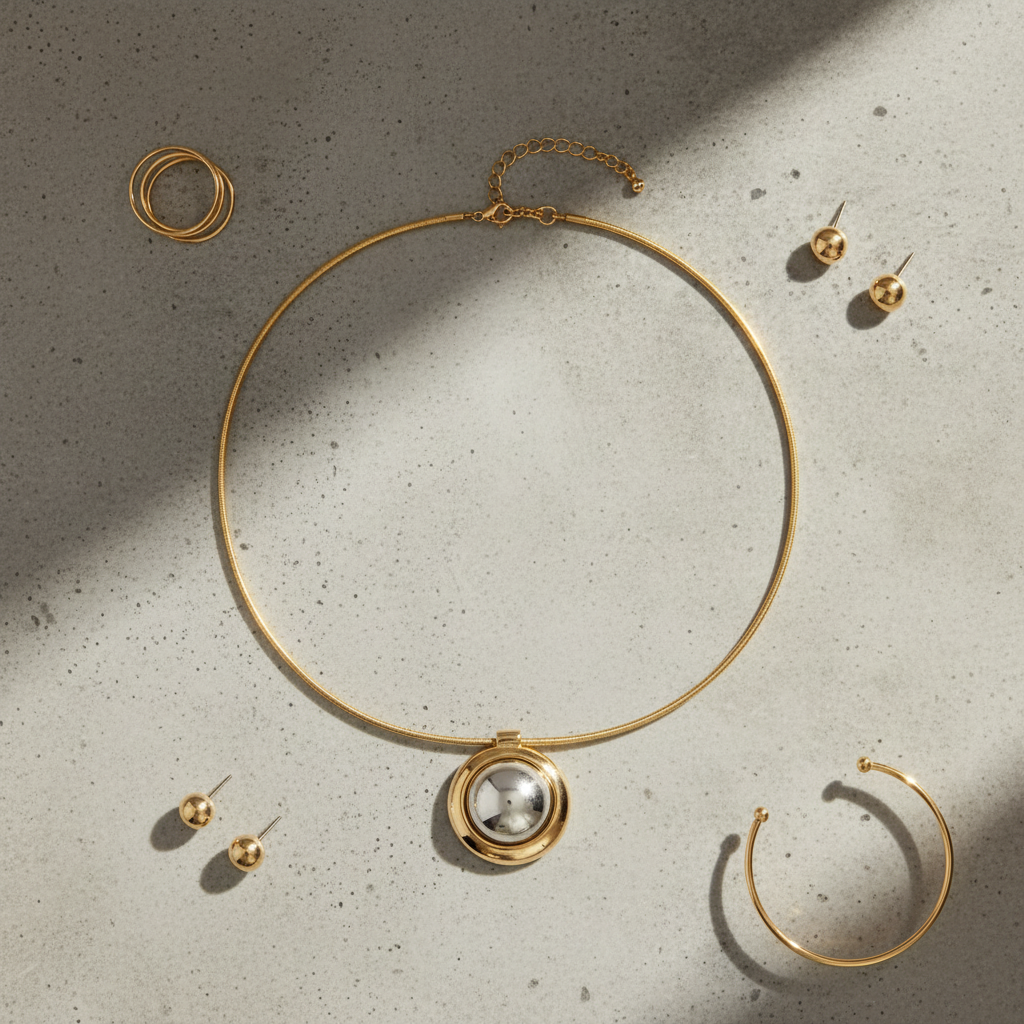Deux Pendant Necklace – Flat Lay (concrete)