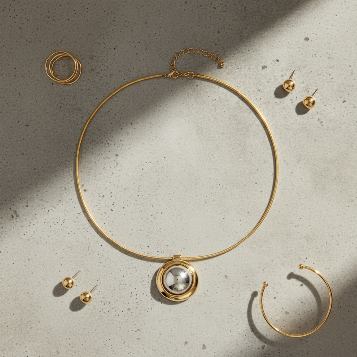 Deux Pendant Necklace – Flat Lay (concrete)