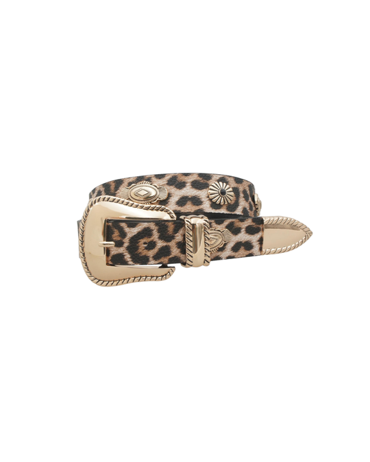 Wild Luxe Belt – leopard print vegan leather belt with gold-tone buckle