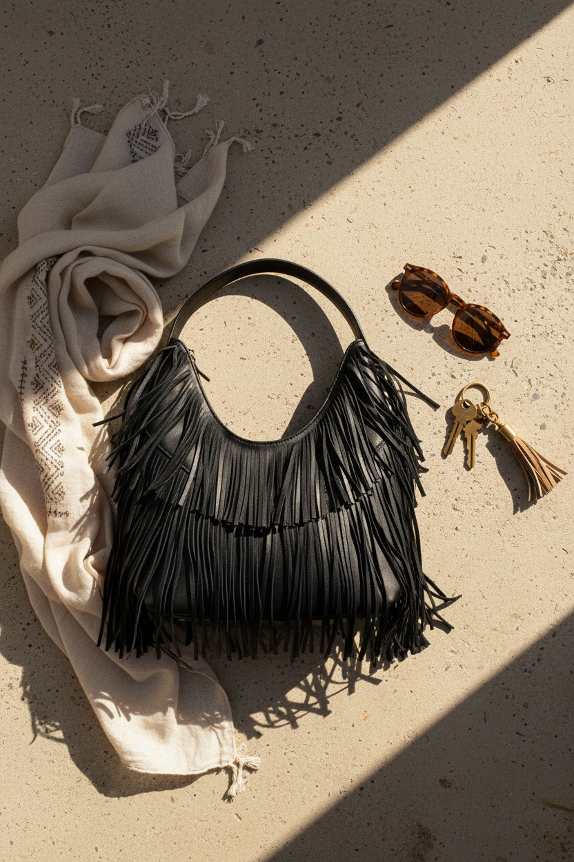 Mini Fringe Bag – Flat Lay Lifestyle