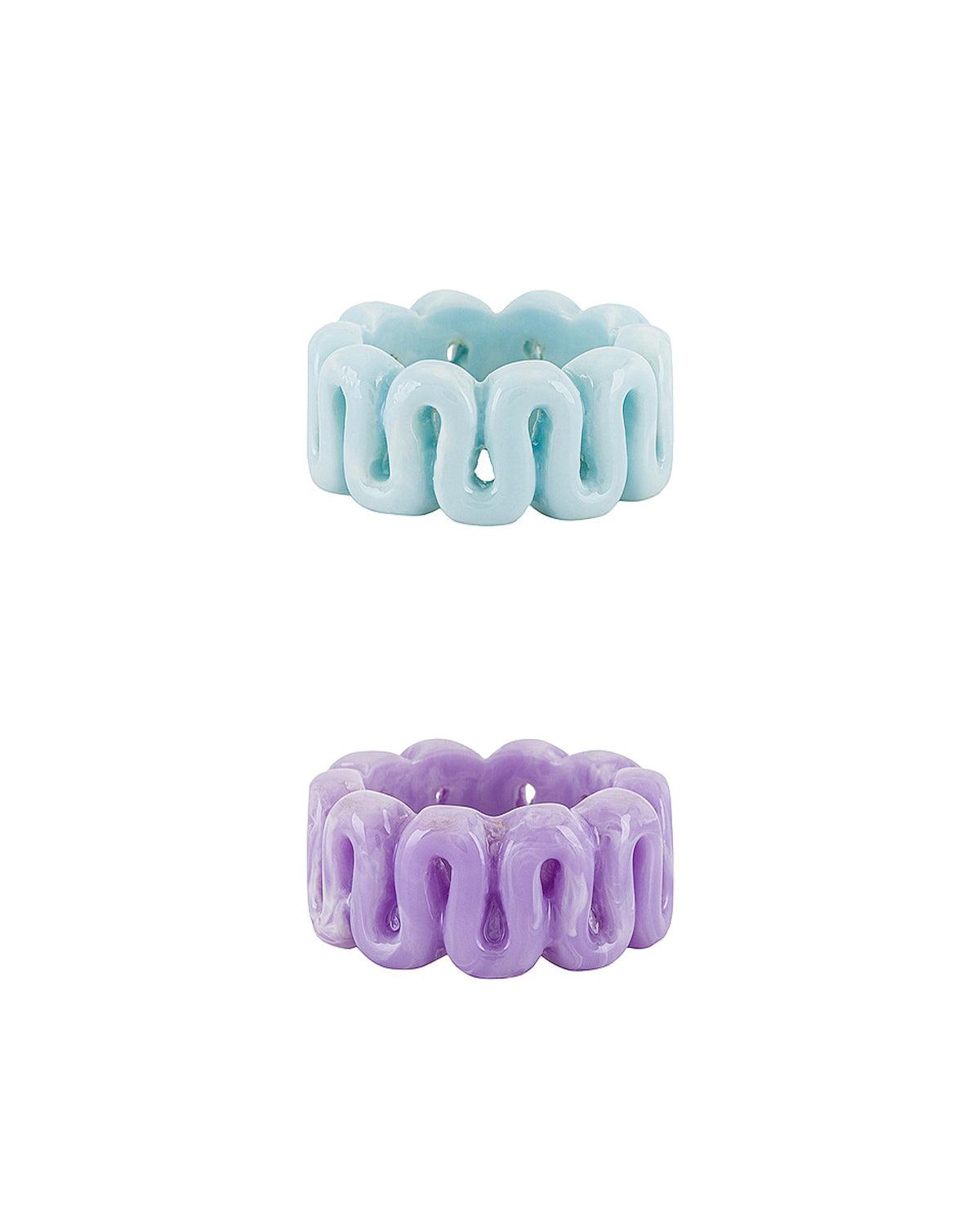 Acrylic ring set of two, purple and blue rings